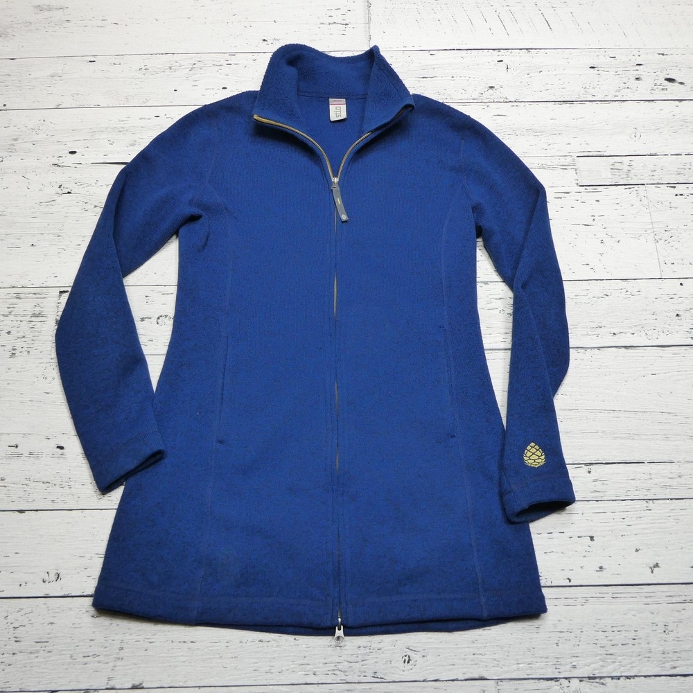 Stio Sweater Fleece Jacket Womens Small Blue Full Zip Long Coat Two Way Zipper